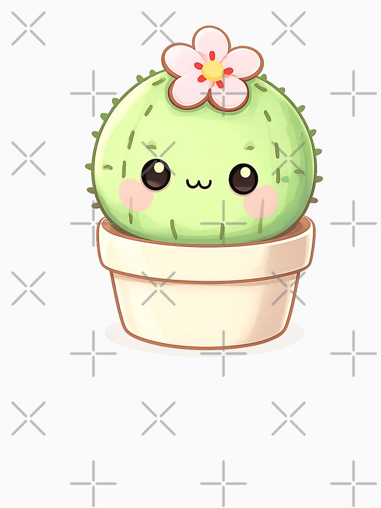 Kawaii Cactus in Pot Pink Flower Cute Plant Sticker by DesignEG