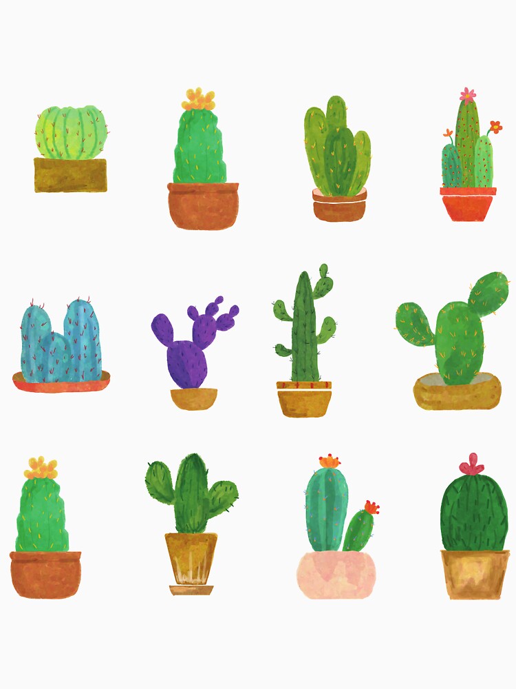 Cute Different Types Of Cactus Plants Watercolor by lodarohit