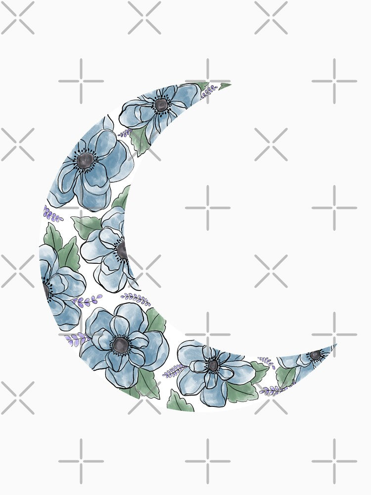 Floral Crescent Moon Blue by rc-art