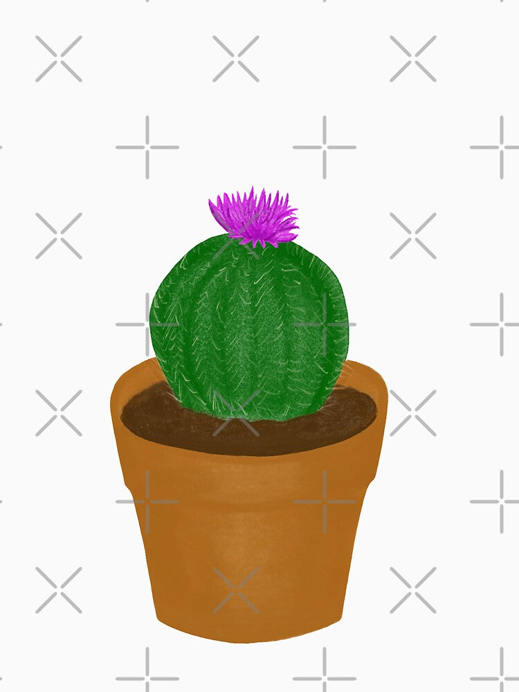Pink flower barrel cactus in clay pot by elisewied