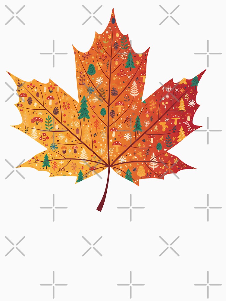 Autumn Woodland Maple Leaf – Scandinavian Folk Art by heidiannemorris © by FOLK ART FUSION by heidiannemorris