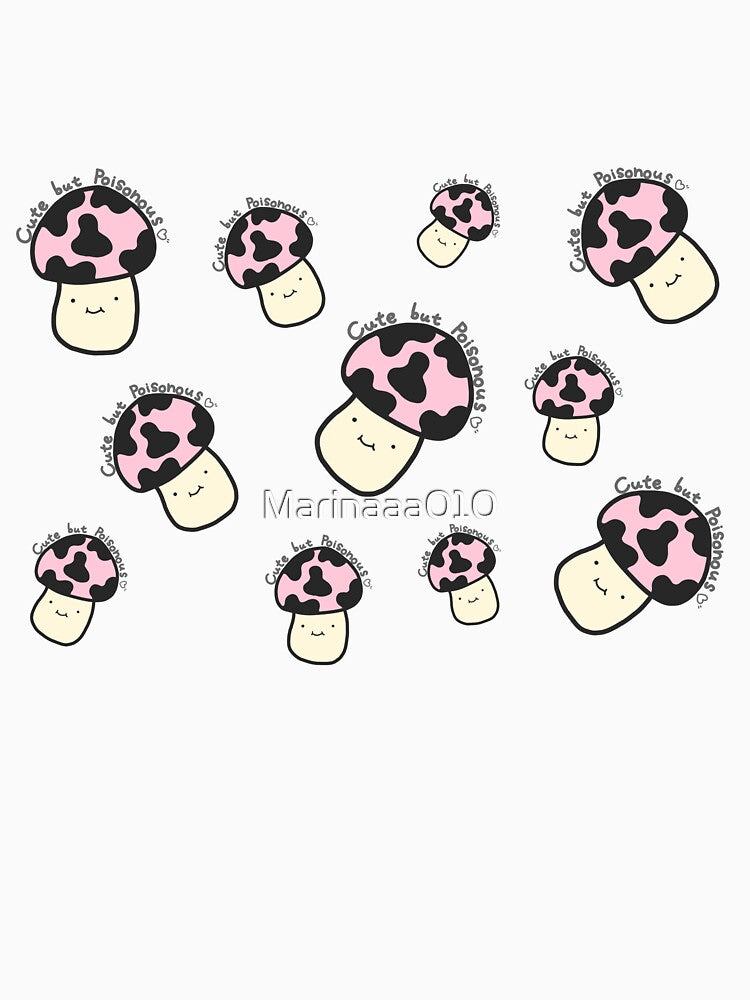 Cute but Poisonous Mushrooms Pattern Kawaii Pink Anime Harajuku Pink Mushroom Logo Minimal Art by Marinaaa010