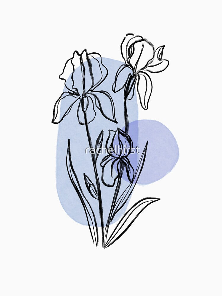 Minimalist Iris - Botanical Drawing with Purple Shapes by rachelhirst