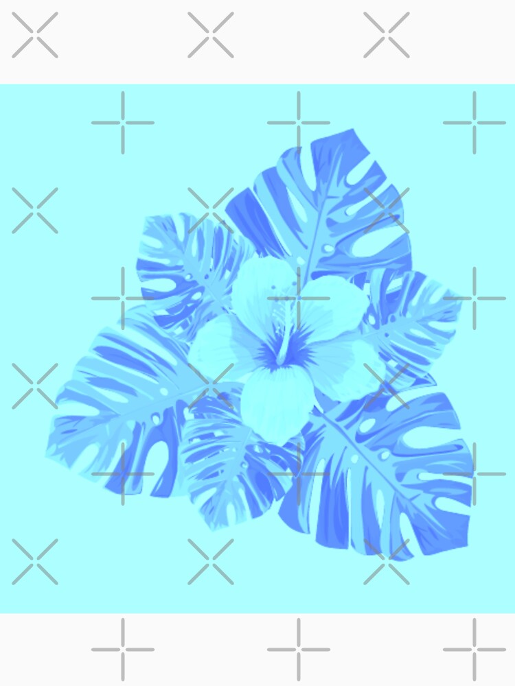 Tropical Hibiscus Leaves and Flower Sky Baby Blue by hearthearts