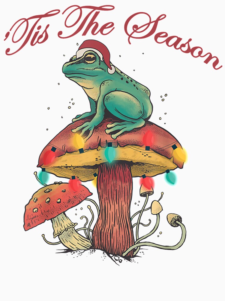 Christmas Frog Sitting On A Mushroom Long Sleeve by GatheringPlace