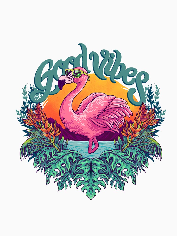 summer exotic pink flamingo with good vibes typography by Beeroclock