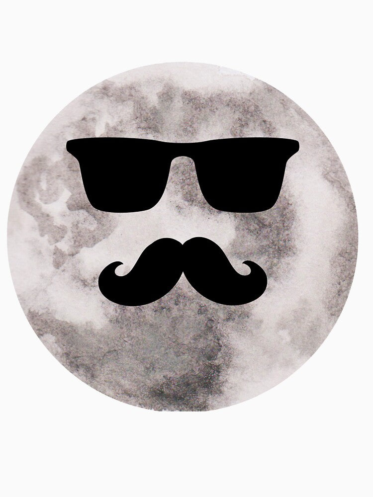 moon with moustache wearing glasses by t-shirtsquad