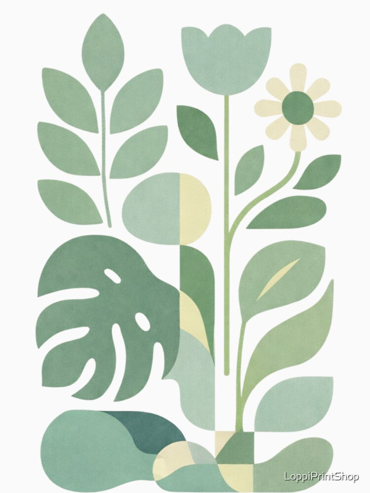 Mid Century Modern Botanical Illustration in Green by LoppiPrintShop
