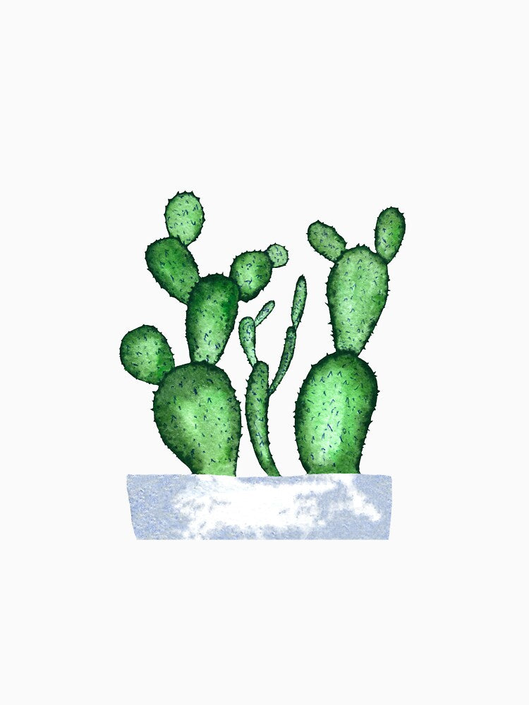 Green cactus branch white pot watercolor sketch by Yana Mustafina | Boho Soulful Designs