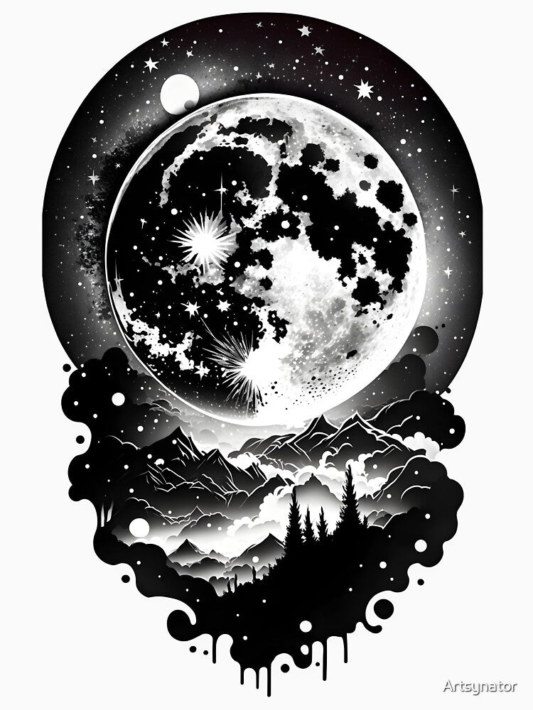 Moon Graphic, Night lovers, Black and White, Arstnator by Artsynator