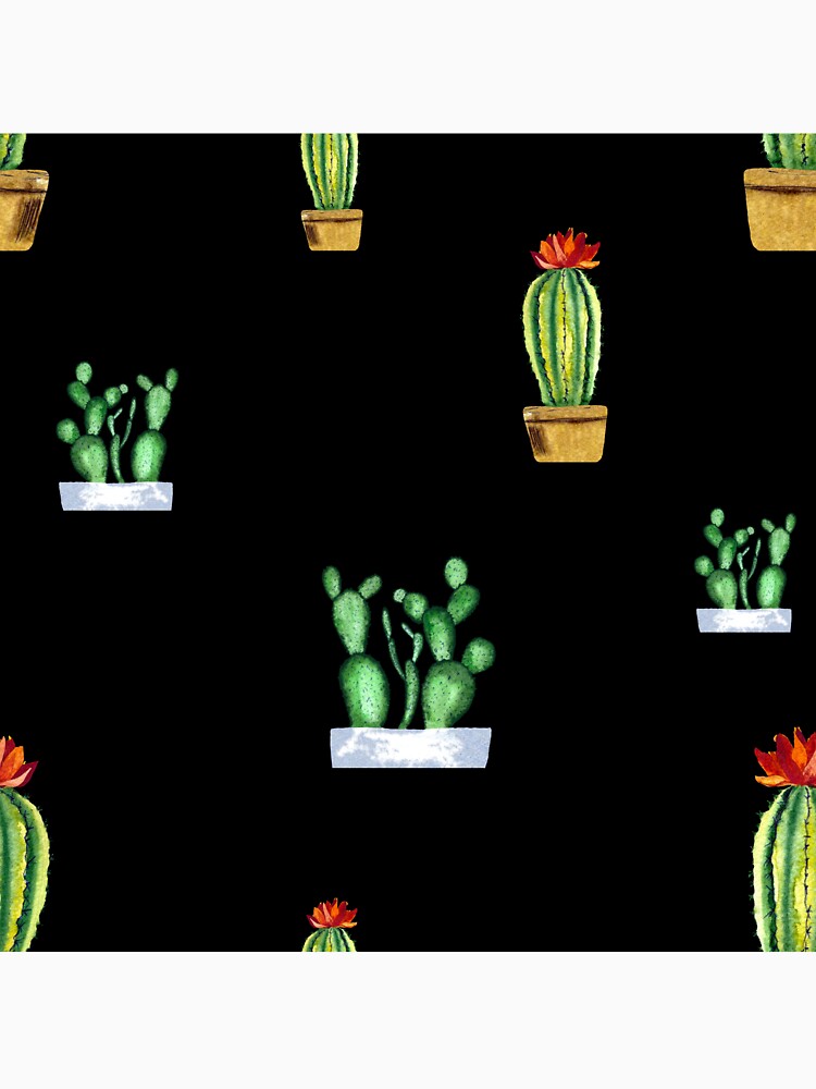 Cactus in pot seamless pattern a watercolor black by Yana Mustafina | Boho Soulful Designs