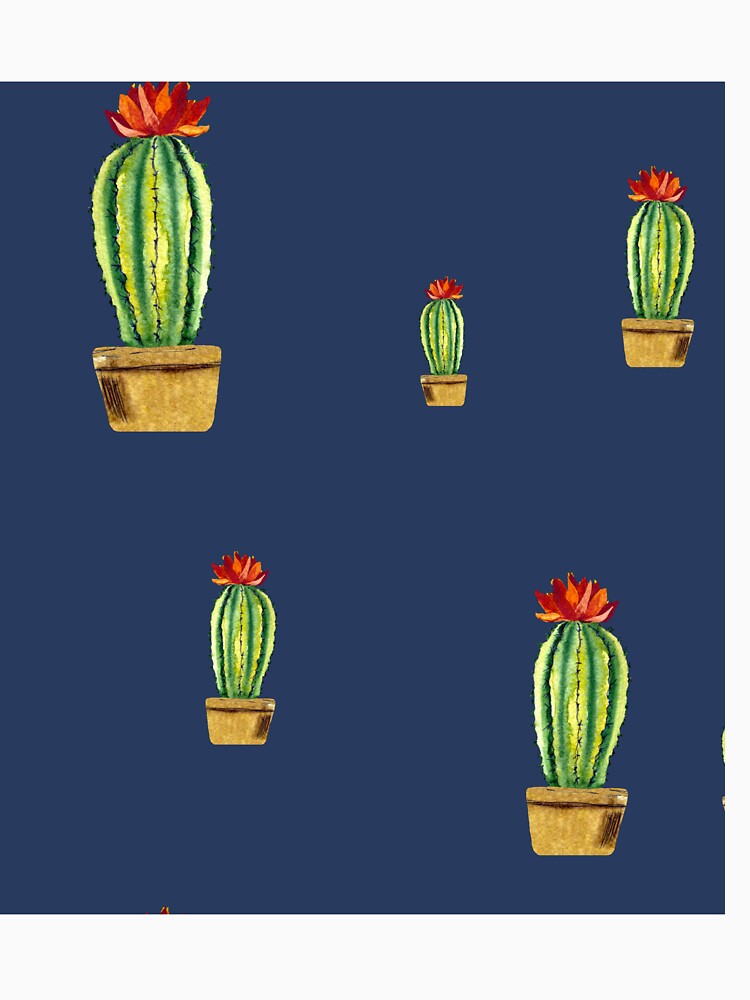 Cactus green red flower pattern watercolor sketch blue by Yana Mustafina | Boho Soulful Designs