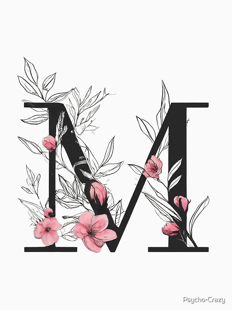 Elegant Floral Letter M Monogram – A Sophisticated Botanical Art Print by Psycho-Crazy