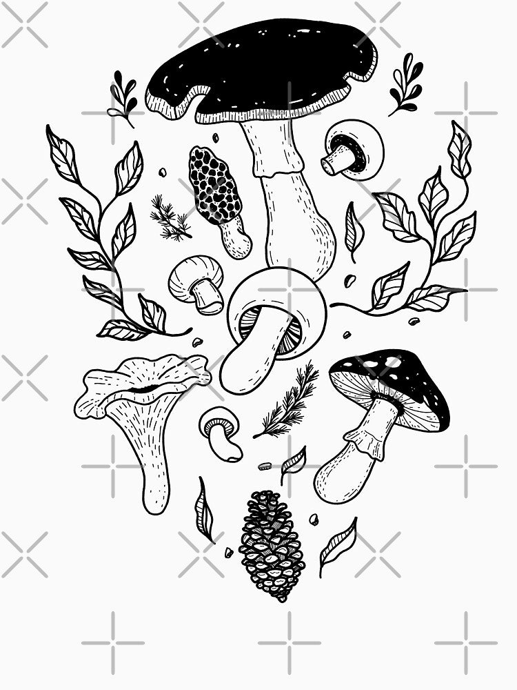 Mushrooms Floral by ethnicdrawing