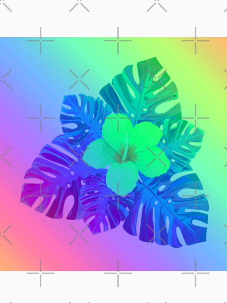 Tropical Rainbow Multicolor Hibiscus Leaves Green Flower Blue Leaves by hearthearts