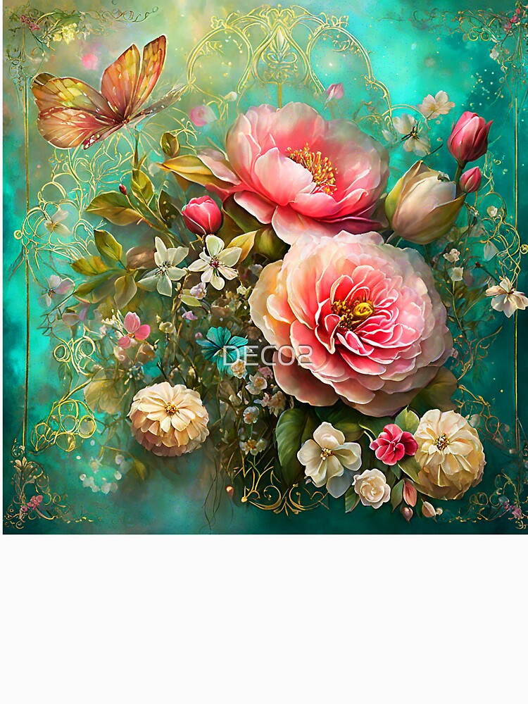 Elegant Pink Flowers And Chic Butterfly Sophisticated Art by DEC02
