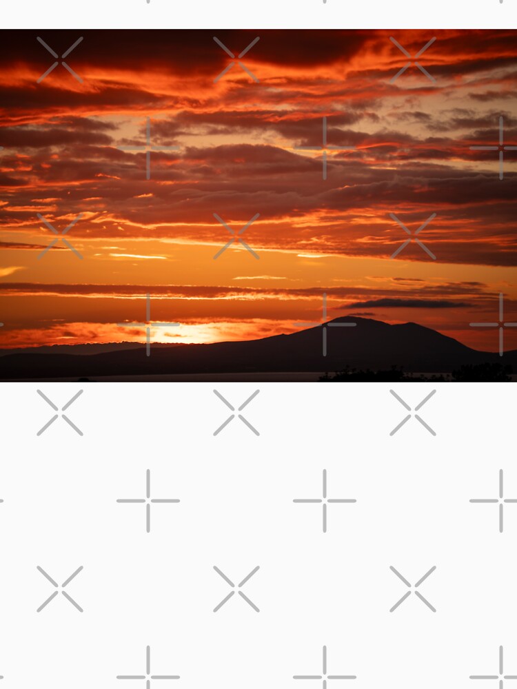 Glowing Orange Sunset With Clouds And Hills Silhouette by Harmony Of The Mind