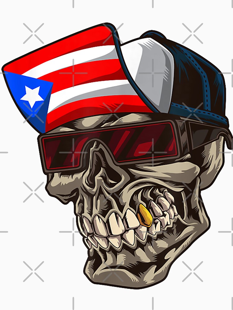 Cool Puerto Rican Skull With Cap And Puerto Rico Flag by BaiHeng