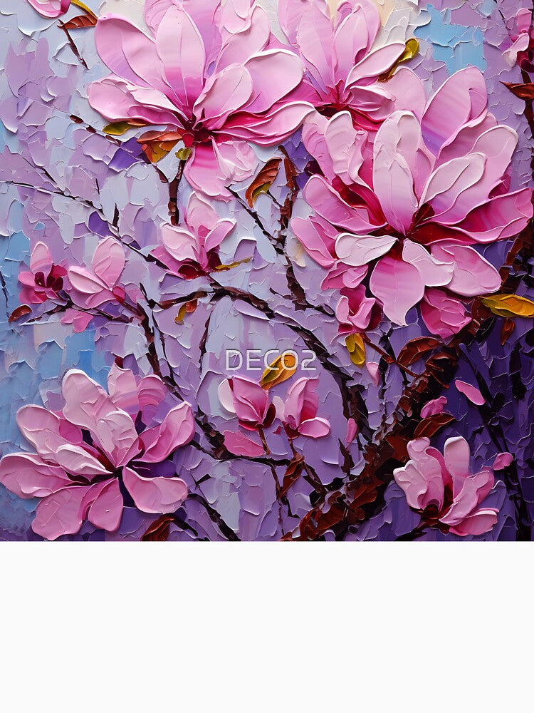 Elegant Pink Flowers Impasto-Style Abstract Art by DEC02