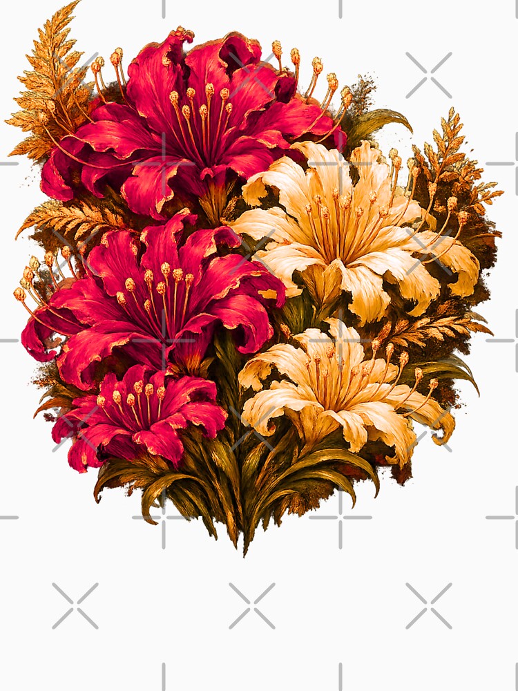 Elegant Crimson and Ivory Floral Bouquet | Vintage Botanical Flower Illustration by simpleyetcanva
