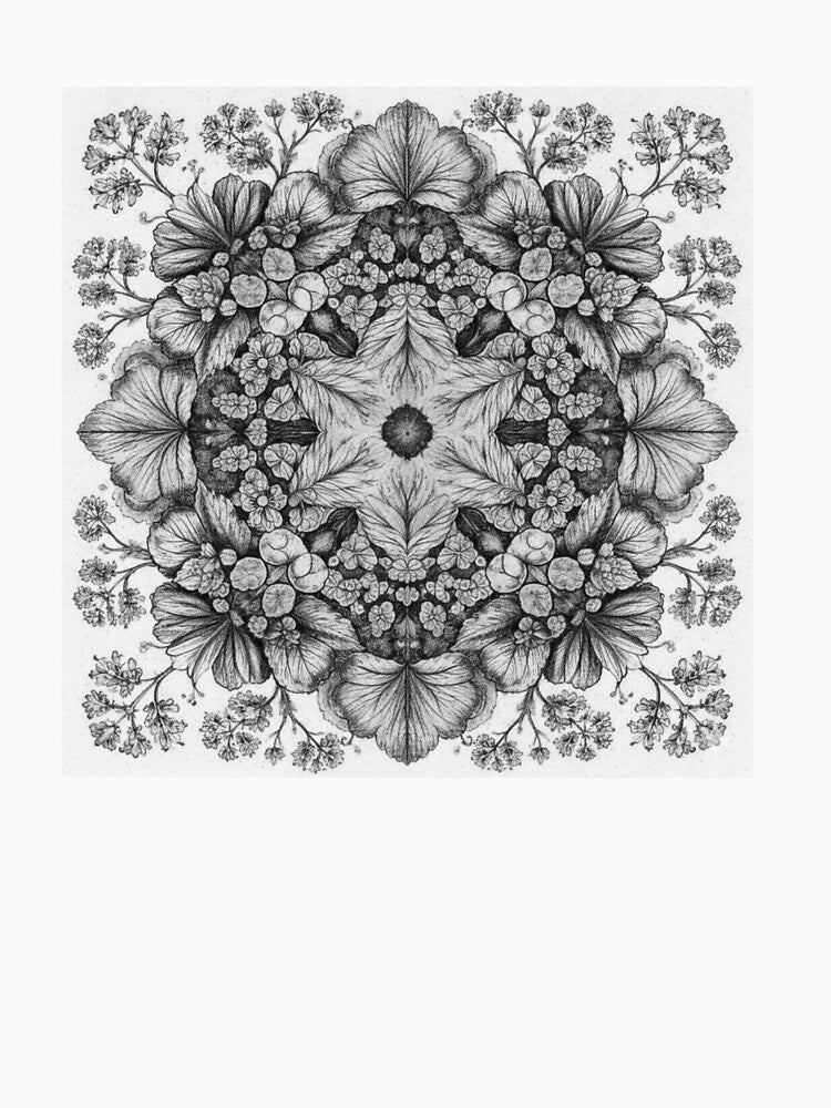 Alchemilla Mollis – Botanical Mandala in Charcoal (Black & White Edition) by Colorshow-relax