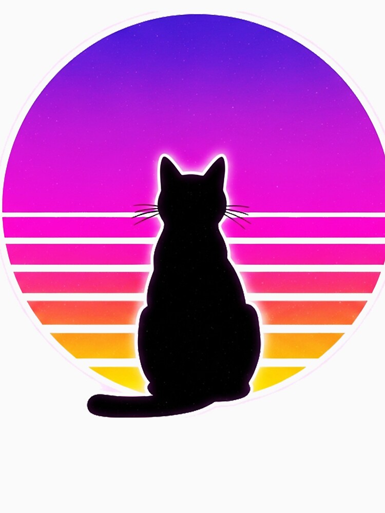 80s Retro Sunset Cat Silhouette – Vaporwave Nostalgic Aesthetic Art by Qurratul Sadia