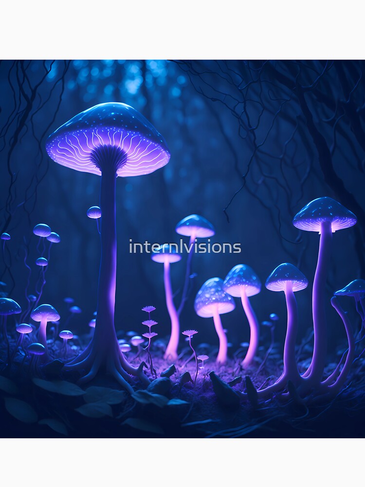 Magic Mushroom Forest Mid Night Glow - Mushrooms by internlvisions