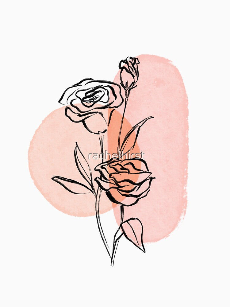 Minimalist Rose - Botanical Drawing with Pink Shapes by rachelhirst