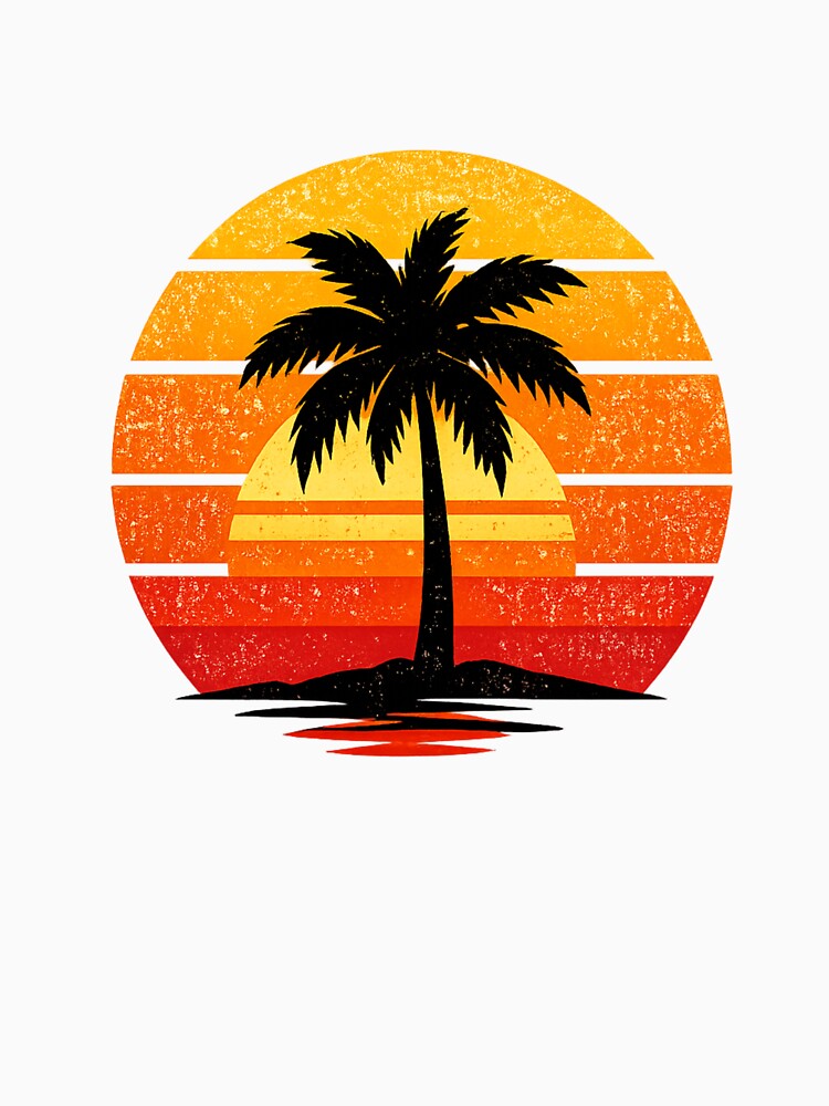 Retro Sunset Palm Tree Silhouette – Vintage 80s Tropical Beach Aesthetic Design by ArtWaveStudio8