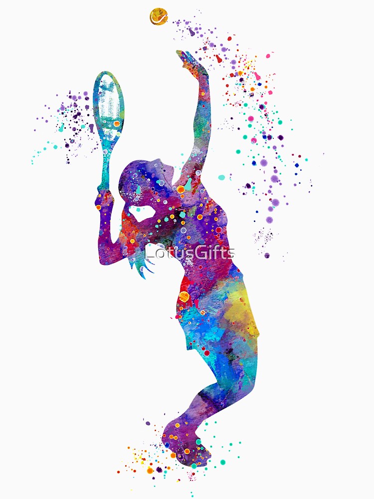 Tennis Girl Watercolor Painting Art Print Gifts by LotusGifts