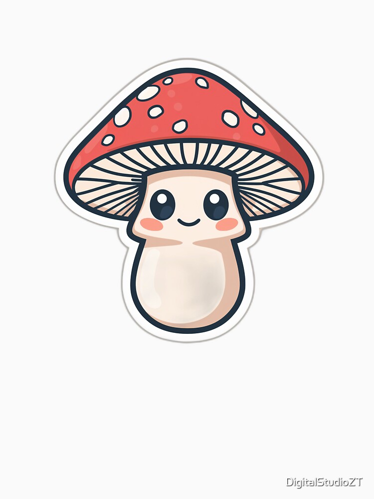 Cute Kawaii Mushroom Cartoon Illustration Smiling Toadstool by DigitalStudioZT