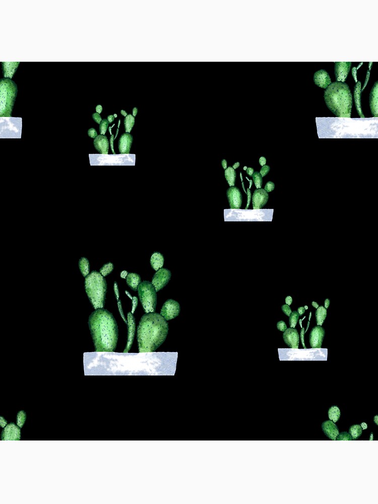 Cactus green seamless pattern a watercolor sketch black by Yana Mustafina | Boho Soulful Designs
