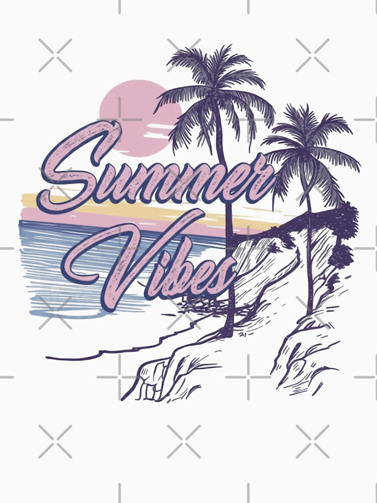 Retro pastel sunset with palm trees and ocean scenery for dreamy summer vibes by QuotinTs