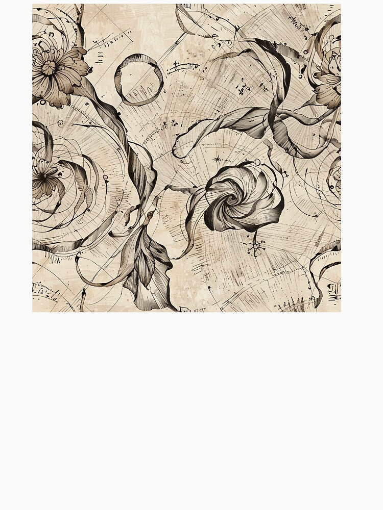 Vintage Botanical Artwork With Floral Patterns and Spiral Vortex by CoolPixels