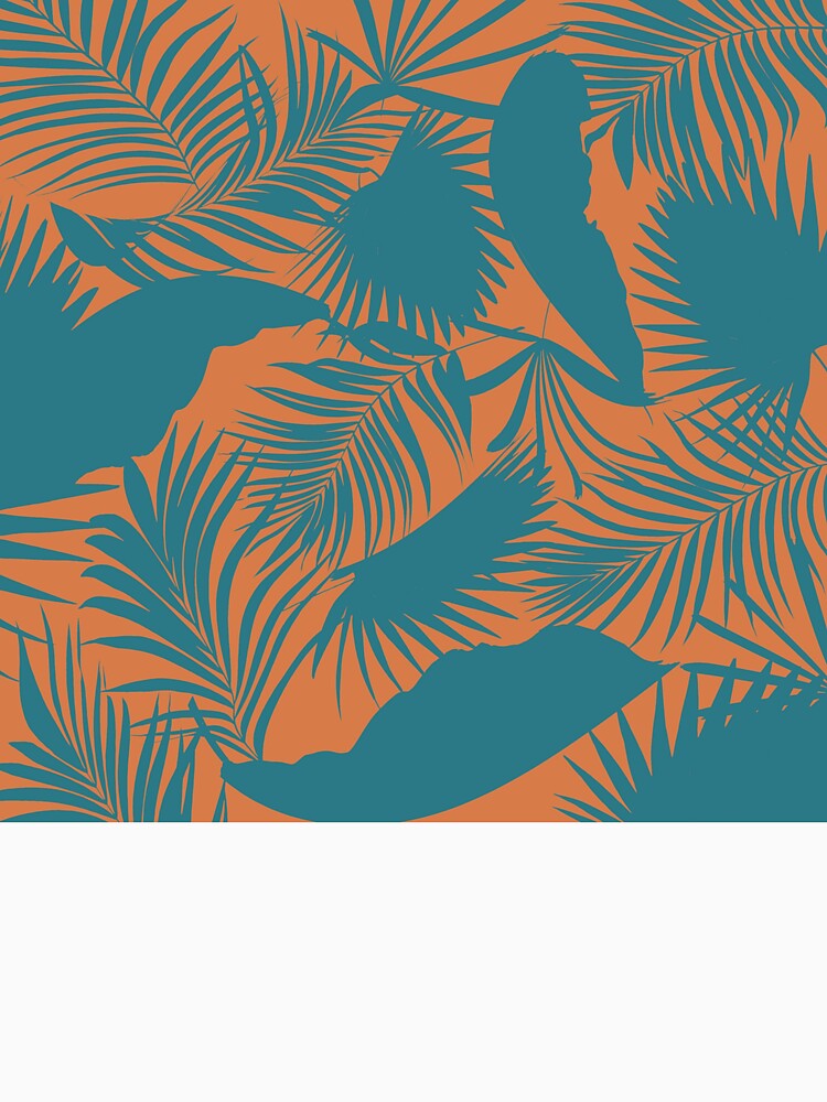 Dark Green Tropical Jungle Leaves Pattern Design, Orange Background by antevasinart