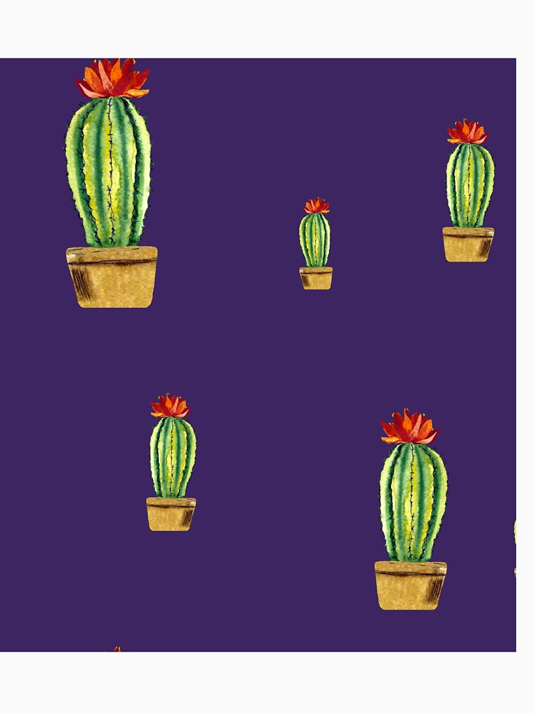 Cactus green red flower pattern watercolor sketch violet by Yana Mustafina | Boho Soulful Designs
