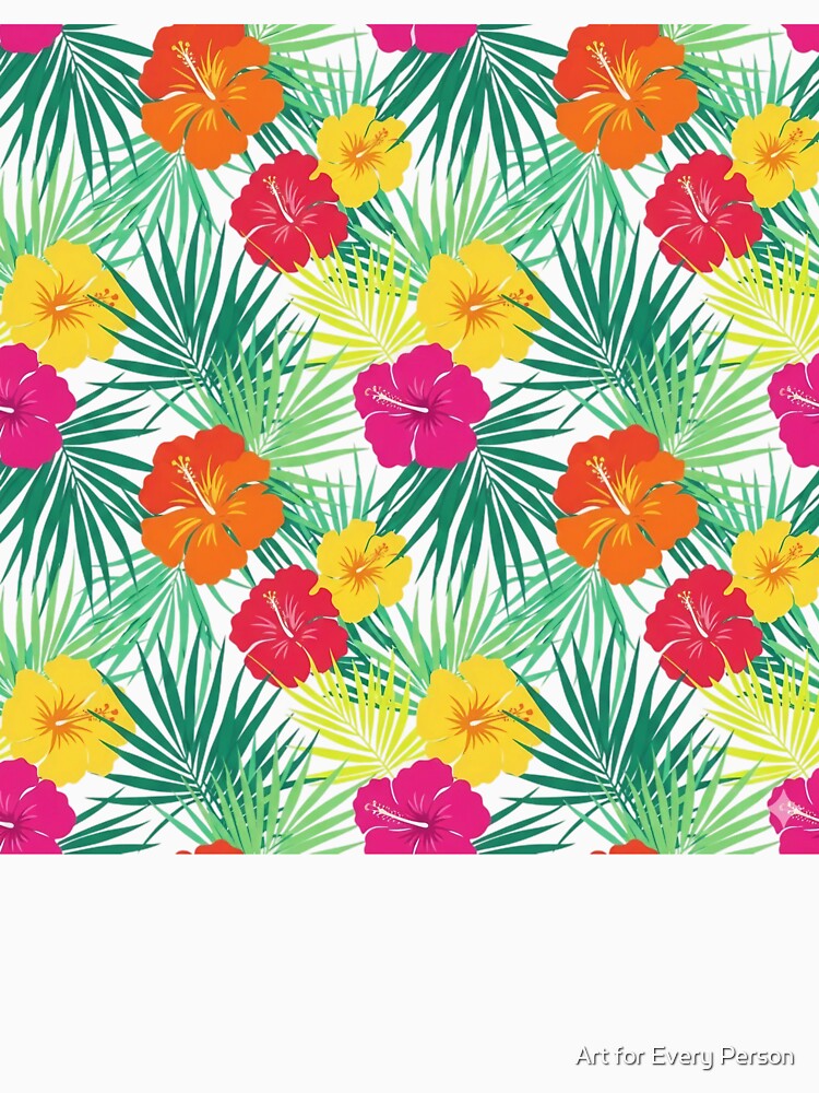 Tropical Hibiscus Flowers and Palm Leaves Pattern by Art for Every Person