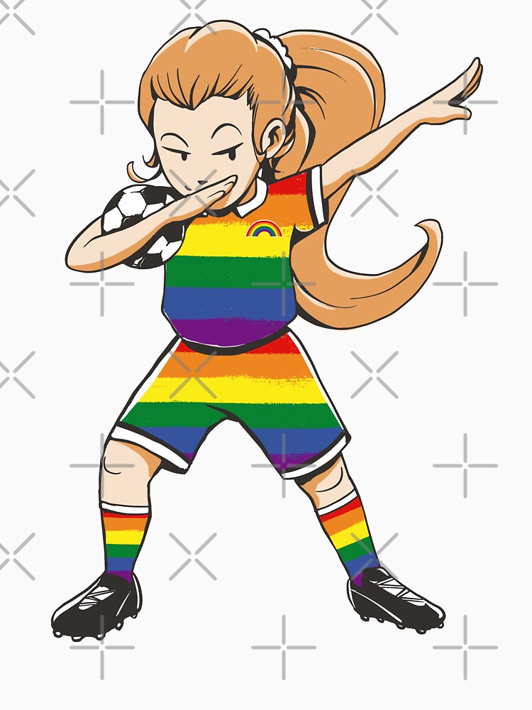 Dabbing Soccer Football Girl Player LGBT Rainbow Flag Pride by pipsmerch