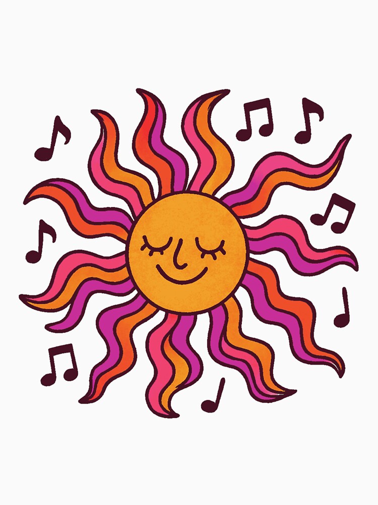 Cute Groovy Sun With Music Notes Retro 70s Style Design by anamul43