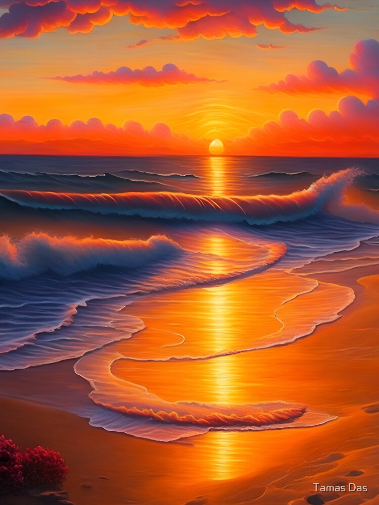 Orange Beach Sunset Painting by Tamas Das