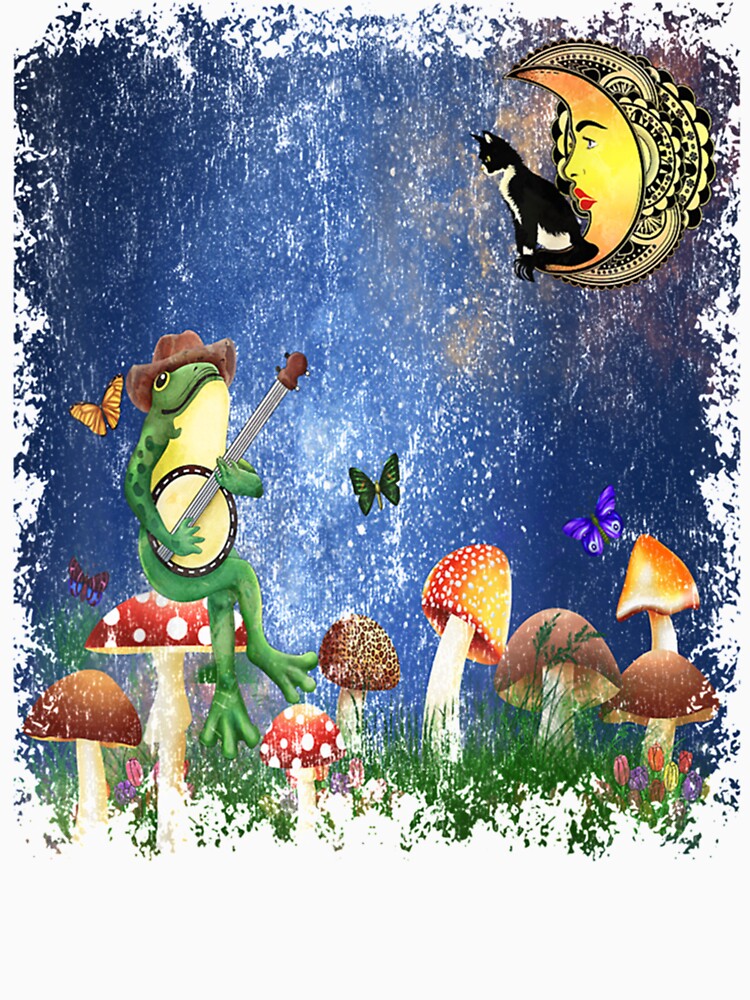 Crescent Moon Cat Mushroom Forest Banjo Frog Long Sleeve by GatheringPlace