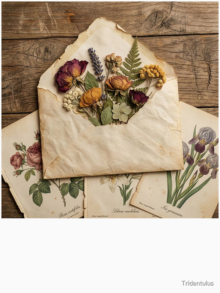 Dried Flowers and Botanical Prints on Desk by Tridentulus