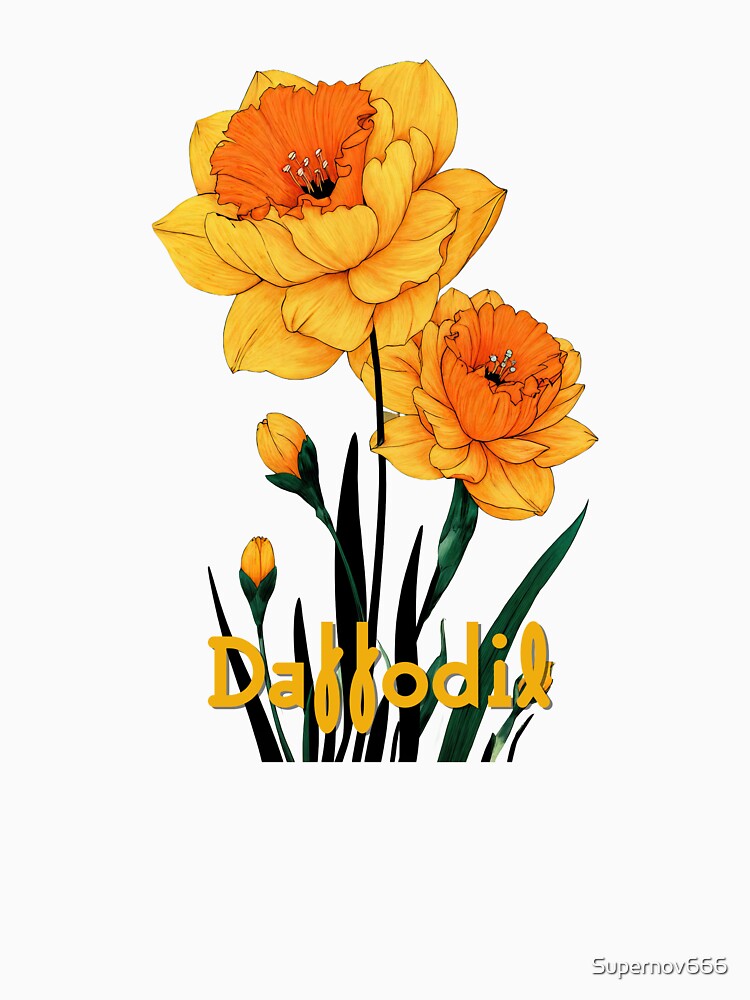 Golden Bloom – Vibrant Daffodil Illustration by ForeverPrintsOK