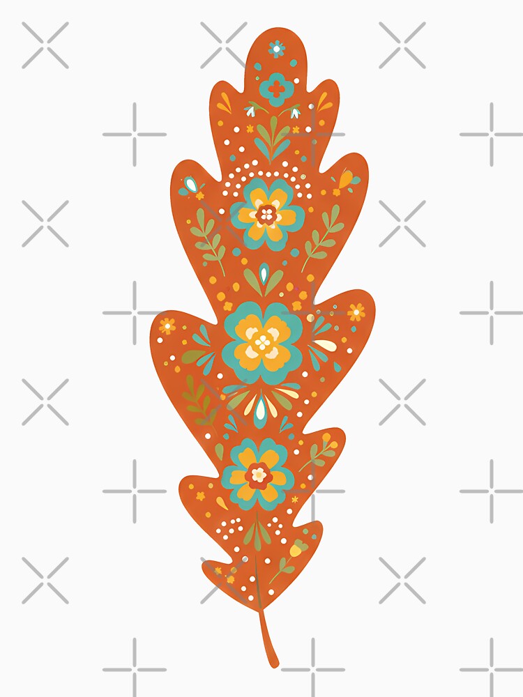 Orange Oak Leaf – Scandinavian Folk Art by heidiannemorris © by FOLK ART FUSION by heidiannemorris