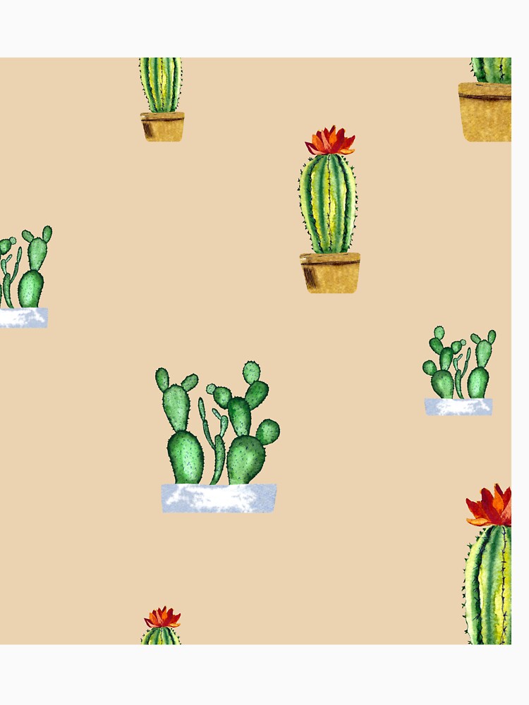 Cactus in pot seamless pattern a watercolor beige by Yana Mustafina | Boho Soulful Designs
