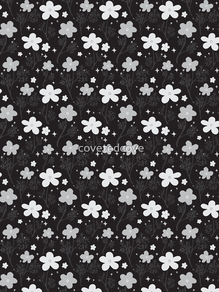Black and White Daisy Pattern – Minimal Floral Aesthetic, Cute Retro Flower Design by covetedcove