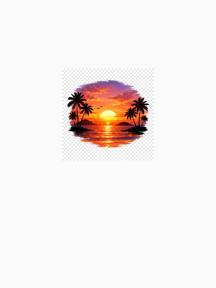 Tropical Sunset Paradise Silhouette Beach Design by Designvexo