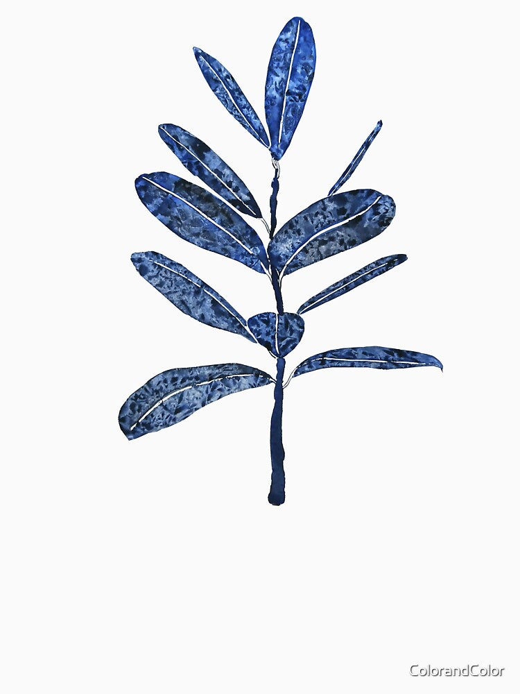 hand painted indigo rubber tree leaf watercolor by ColorandColor