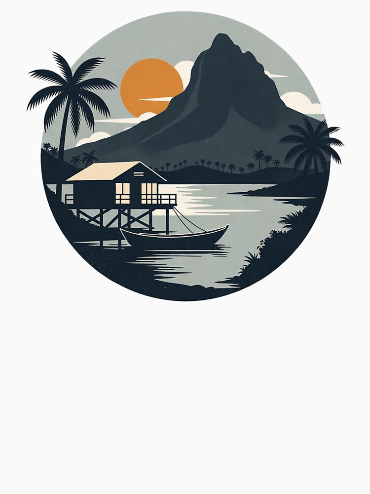 Tropical Lagoon Sunset – Overwater Hut Medallion by SilentPowerArt