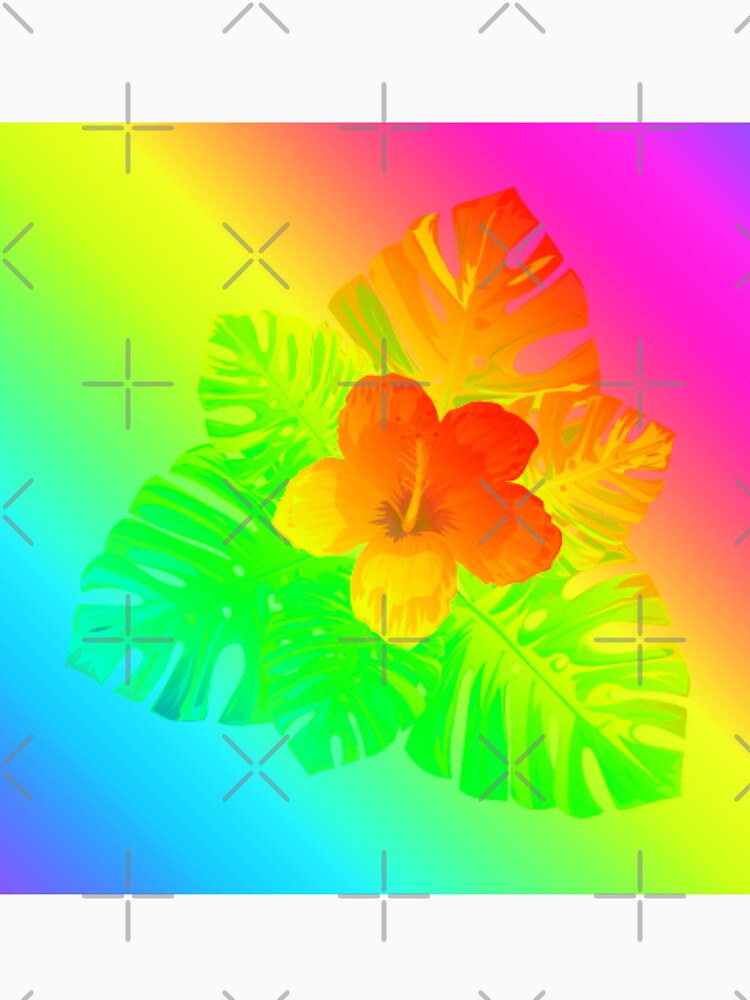 Tropical Rainbow Multicolor Hibiscus Leaves Orange Flower Green Leaves by hearthearts